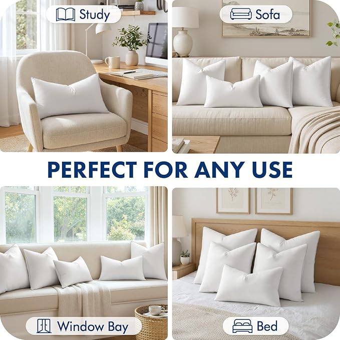 MIULEE 12x20 Inch Pillow Inserts Pack of 4 with 100% Cotton Cover | Throw Pillow Inserts, Rectangle Decorative Pillow Inserts for Sofa Bed Couch Bench