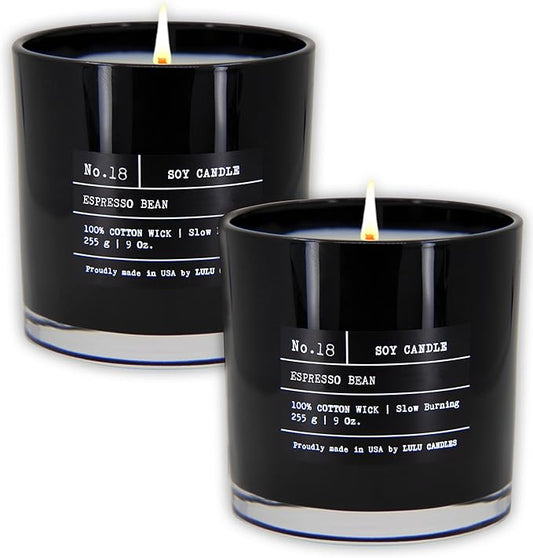 Lulu Candles | Espresso Bean | Luxury Scented Soy Jar Candle | Hand Poured in The USA | Highly Scented & Long Lasting (9 Oz. 2 Pack)