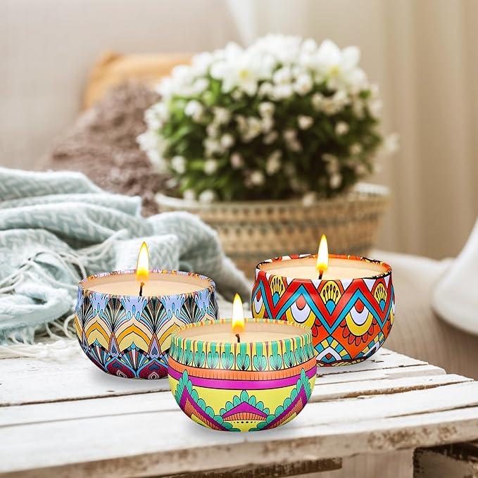Set of 24 Small Scented Candles Soy Wax Aromatherapy Candles 2.5 OZ Portable Tin Candles with Lid, Relaxation Gifts Basket for Mother, Women, Friends and Coworkers