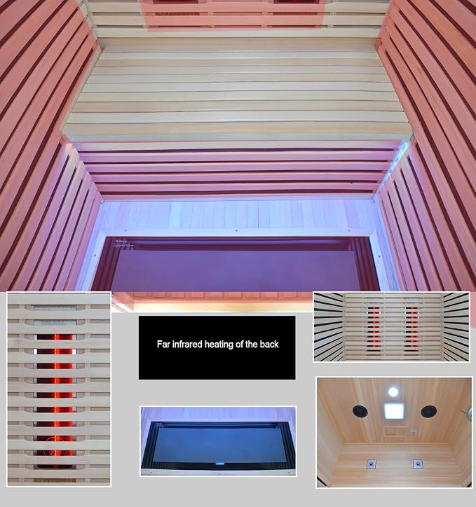 Wooden Infrared Sauna Room, Canadian Hemlock Low EMF, 2-3 Person 1832W Personal Home Spa Carbon Heater Sauna Full Spectrum Sauna Room