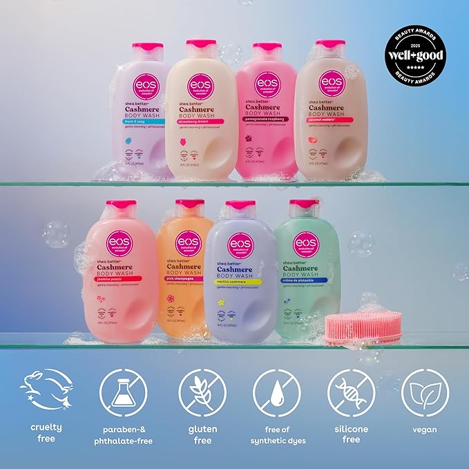 eos Travel Vanilla Cashmere Body Wash- Travel Size Body Wash, Hydrating, Moisturizing, Toiletries, Mini, Shea Butter, 2.5 fl oz