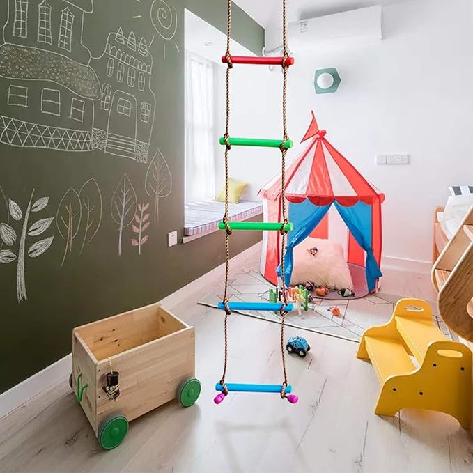 Rainbow Craft 6.6FT Climbing Rope Ninja Ladder for Kids - Kids Ninja Warrior Obstacle Course Accessories - Swing Rope Ladder