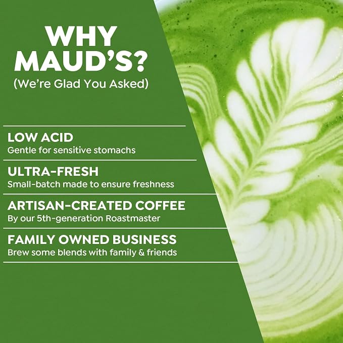 Maud's Instant Matcha Latte Mix, Flavored Drink Mix 10 Servings, 100% Gourmet Blended Tea Leaves, Hot Or Iced Matcha Latte - Just Add Water
