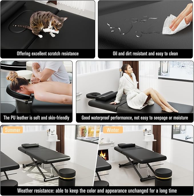 Olela 2 Motor Electric Massage Table, Heavy Duty Massage Table with Electric Backrest & Electric Lift, 31.2" Wide Professional Esthetician Bed for Spa, Beauty, Treatment, Metal Frame, Pu Leather