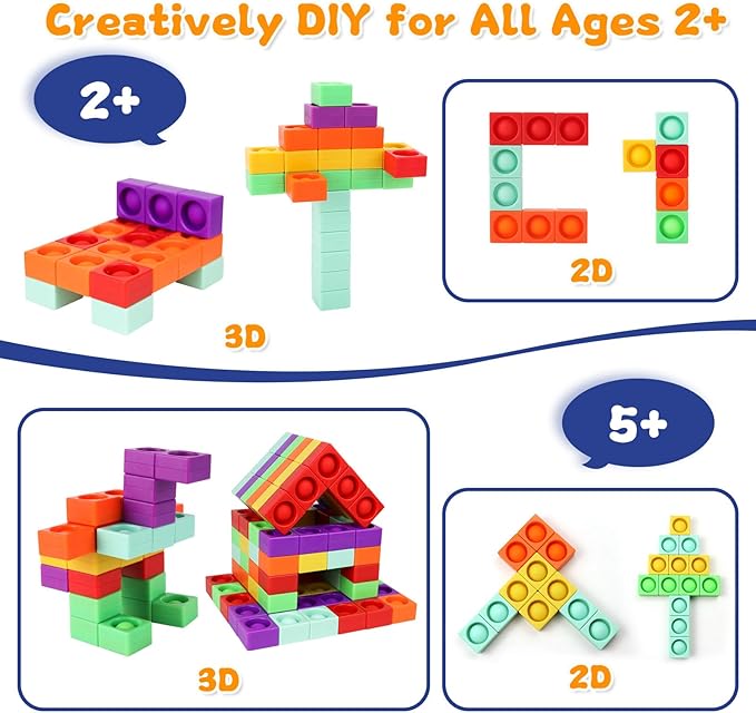 Unique Magnetic Blocks, 36 Pcs Silicone Pop Building Blocks Fidget Toy, 1.38 Large Strong Magnetic Cubes, Preschool STEM Sensory Montessori Toys for Kids Toddlers Ages 3 4 5 6 7 8