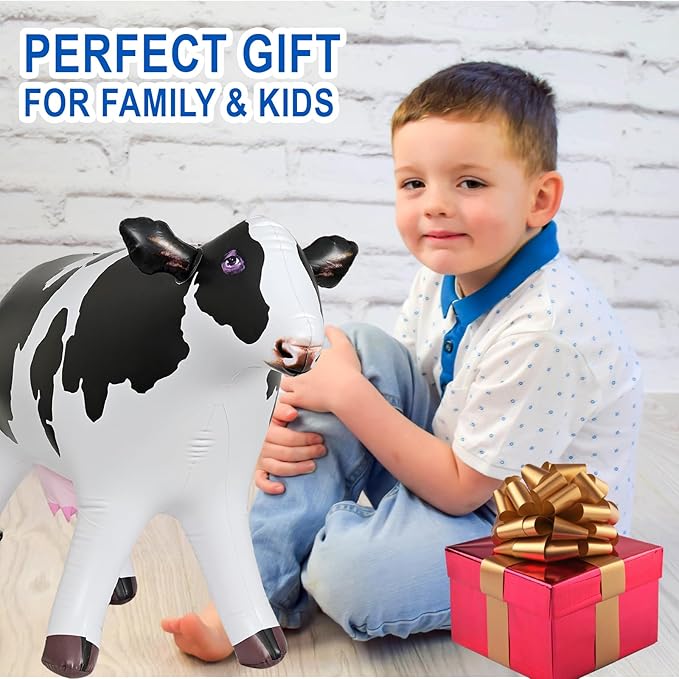 Jet Creations 37" Long Inflatable Cow Toys, Milk White Lifelike Blow-Up Cow Toy Figure for Decoration or Play, Livestock Theme Party, Pool, Birthday, VBS, Photo Prop, Easy to Inflate, 1 pc