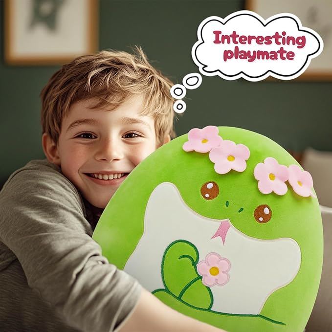 SpecialYou Flower Crown Green Snake Plush Pillow - Soft Snake Stuffed Animal Pillow Plushie Toy Birthday Gift for Kids, Boys & Girls 14inch