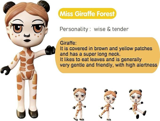 PLENTY MORE Forest Animal Theme Series Action Figure - 3.5 inches / 8cm Collectible Action Figure, Creative Animal Toy, Educational & Fun Play for Ages 3+, Safe & Non-Toxic (Miss Giraffe Forest)