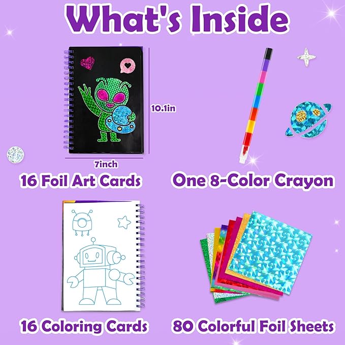 FUNNYB&G Foil Art Crafts for Kids Ages 4-8: Valentines Crafts for Kids 2026,Birthday Gift for Girls,Art and Crafts Supplies,Party Favors,Creative Toys for Girls Boys 4 5 6 7 8 9 Years Old (Space)