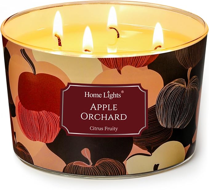 HomeLights Soy Wax Candles for Home Scented, 4-Wick Candles in Apple Orchard Scented, Aromatherapy Candles Gift for Parties, Relaxing, Eclectic Mixed Styles, 18oz