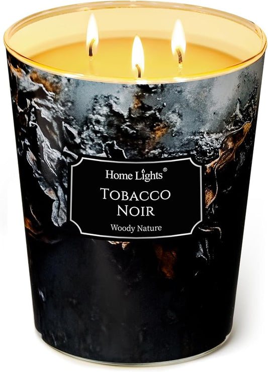 HomeLights Scented Candles for Women & Men, 34oz Candle Jars Aromatherapy 3-Wick Candle, Ideal for Industrial Chic Home Decor and Gifts, Tobacco Noir