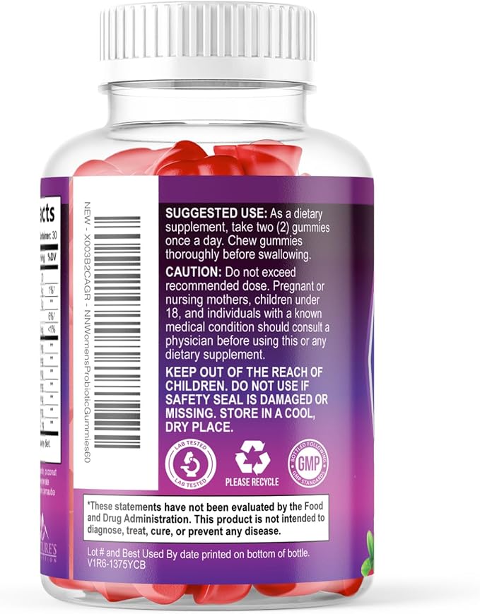 Probiotics for Women Gummies with Cranberry - 6 Premium Strains for PH Balance - Women Probiotics for Digestive Health, Vaginal & Immune Support, Women's Probiotic Feminine Health Gummy - 60 Gummies