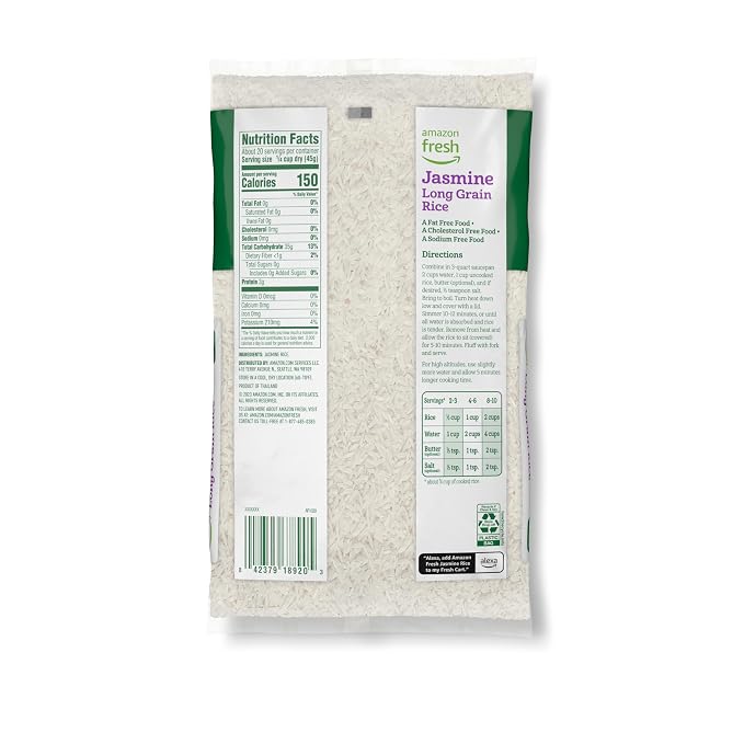 Amazon Fresh Jasmine Rice, 2 Lb | Long Grain | Pack of 3 | Packaging May Vary
