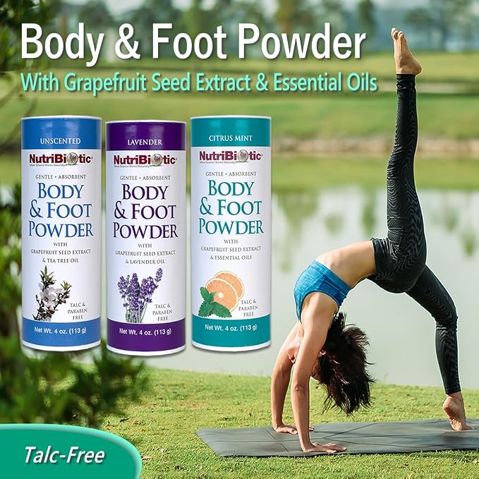 NutriBiotic – Body & Foot Powder, Unscented, 4 Oz | with Grapefruit Seed Extract & Tea Tree Oil | Vegan & Non-GMO | Talc, Paraben & Gluten Free | Gentle & Absorbent
