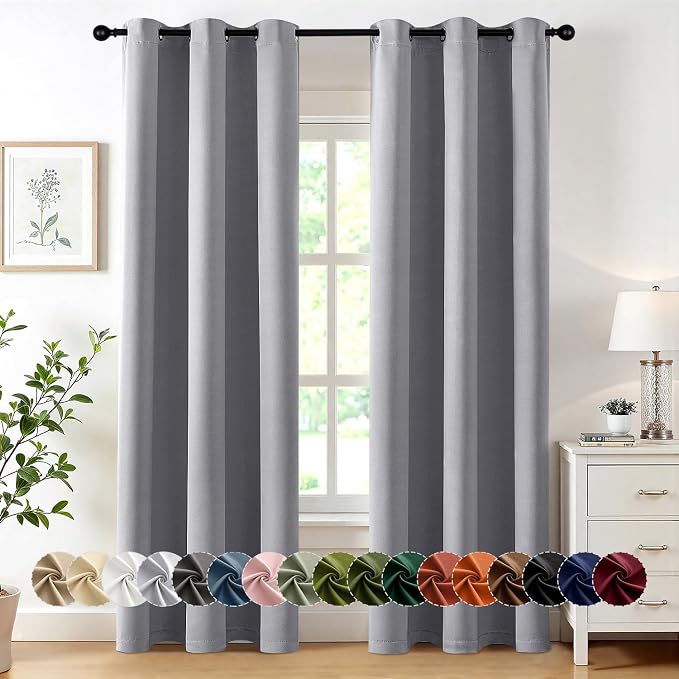 MIULEE Blackout Curtains for Bedroom 2 Panels 40 x 72 Inch Long Light Grey | Thermal Insulated, Living Room Darkening Grommet Drapes, Noise Reducing, Light Blocking Window Treatments