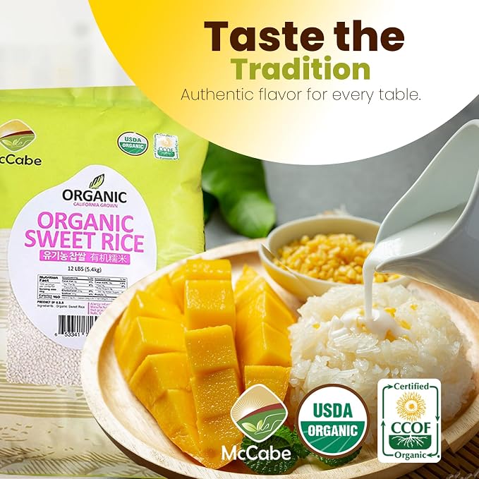 McCabe Organic Sweet Rice - Organic Glutinous Sweet Rice | Gluten Free & GMO-Free Sticky Rice | Rich in Fibers and Minerals | USDA and CCOF Certified | Product of USA | 12 Lbs Pack of 2