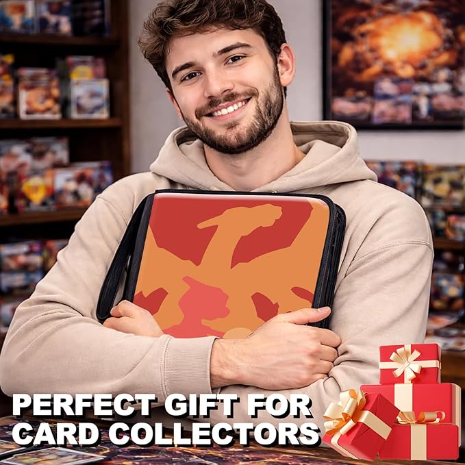 1008 Card Binder 9 Pocket, 3-Ring Trading Card Binder with 56 Page Removable Sleeves, High Storage Waterproof Trading Card Holder Collection Card Album Organizer Case for TCG Cards-3 Fire Dragon