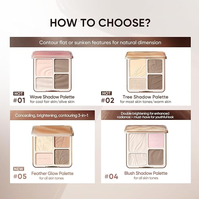 JUDYDOLL Highlight & Contour Palette, All-in-One Matte Highlighter Contour Compact, Natual Finish, Ultra-fine Powder, Easy to Apply, Blendable Face Makeup for All Skin Tones (04 Blush Shadow Palette)