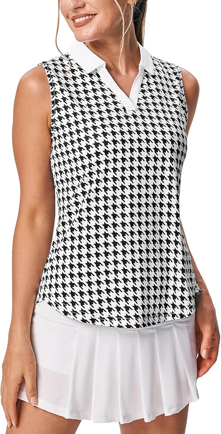 BGOWATU Women's Sleeveless Golf Polo Shirts Collared V Neck Tennis Tank Tops UPF 50+ Quick Dry Lightweight