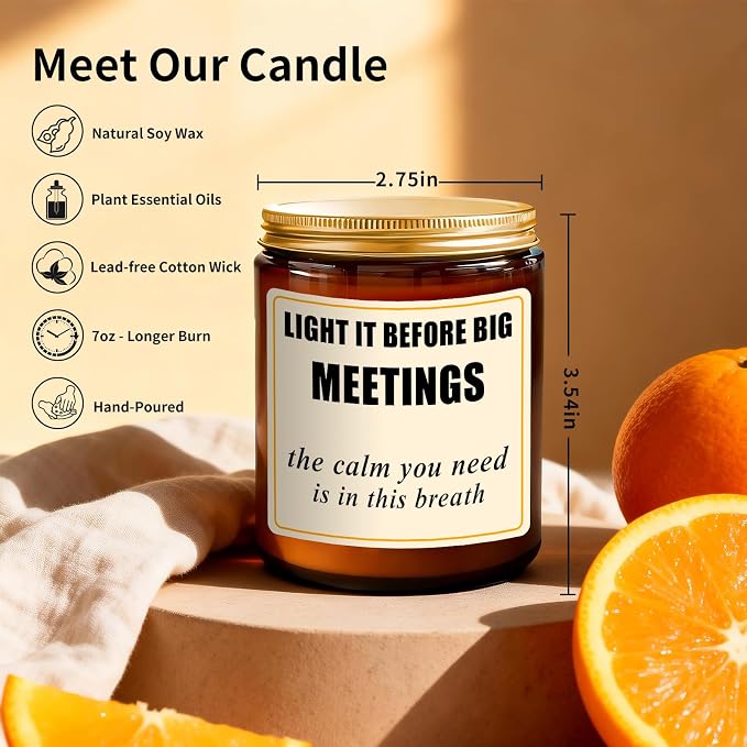 Coworker Candle Gifts for Women Men - Sweet Orange Aromatherapy Candle for Energy Focus - 7oz Soy Wax Candles Gifts for Friend - Light It Before Tired - Orange Stress Relief Gift for Office