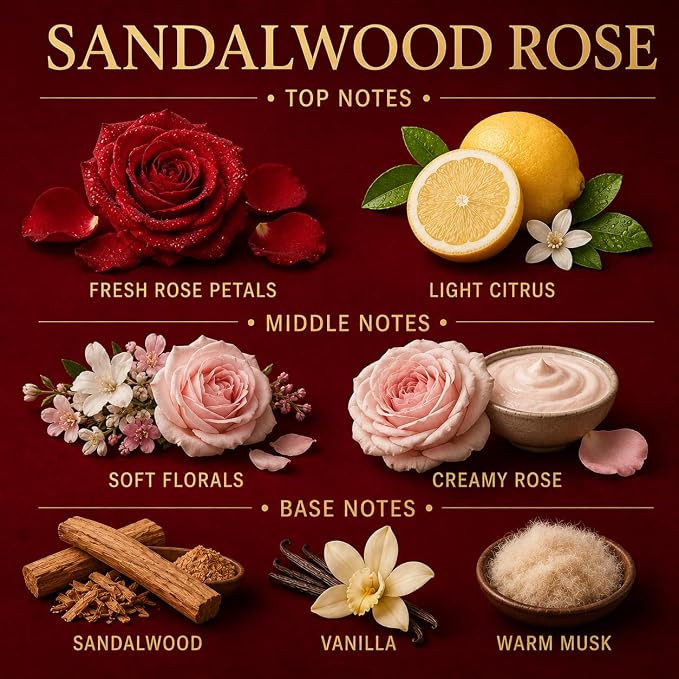 Affinati Sandalwood Rose 10 oz Scented Candle – Long Lasting Luxury Soy Blend Candle for Home, Strong Scent Throw Rich Woody Floral Aromatherapy Candle, Premium Clean Burning Gift for Women