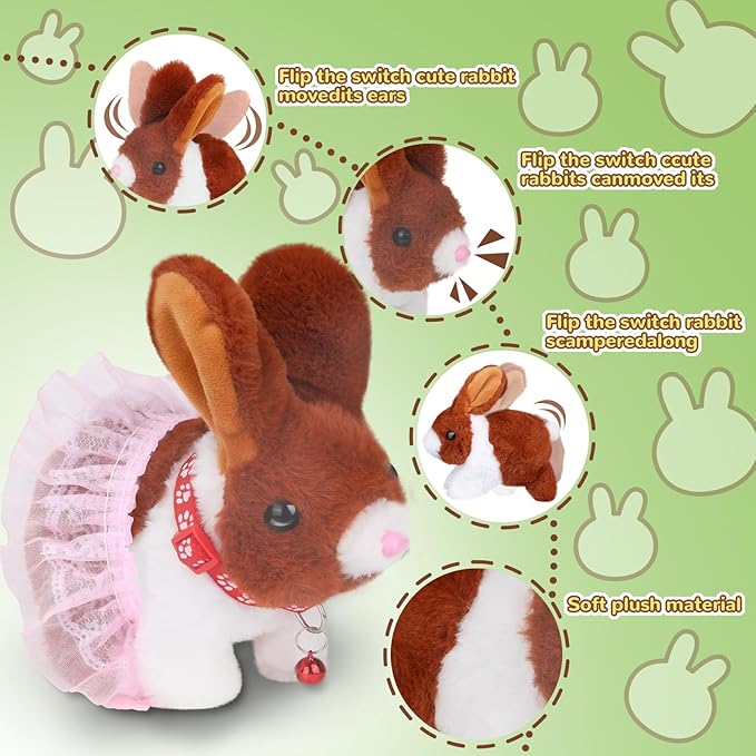 Walking Bunny Toys for Kids, Bunny Stuffed Animal Interactive Electronic Toys, Swinging Ears, Twitching Mouth and Nose, Easter Christmas and Birthday Gift, Suitable for Toddlers 3, 4, 5, 6, 7Years Old