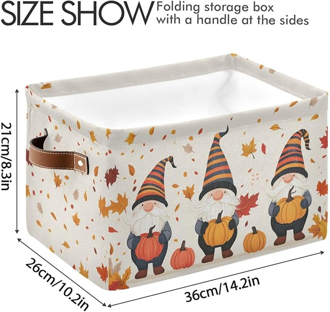 Aslsiy Storage Basket Gnome and Pumpkins Autumn Nursery Bins Apricot Baby Box Canvas Clothes Shelf Basket Laundry Hampers 1 Pcs