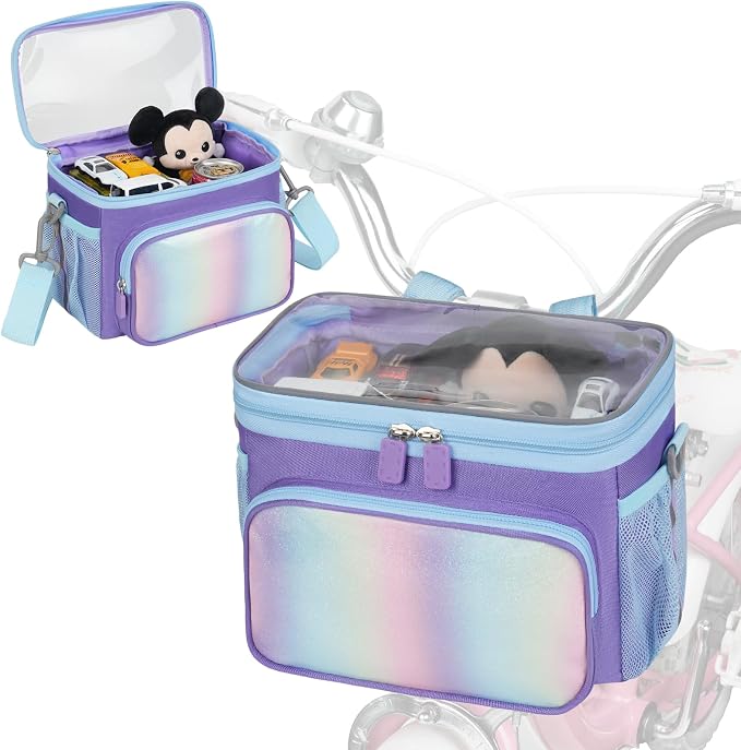 Kids Bike Basket, Front Frame Handlebar Bag for Toddler Scooter Tricycle Bicycle, Cute Small Fabric Bicycle Basket for Boys & Girls,