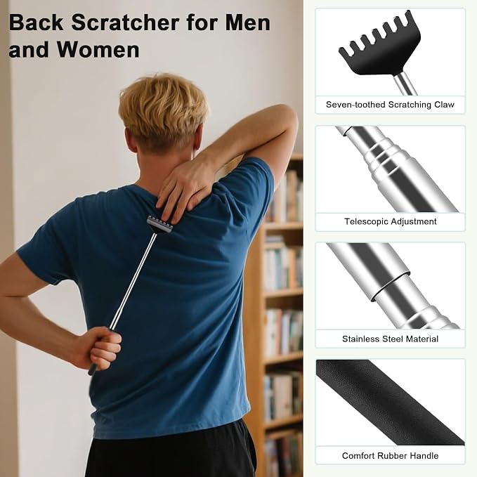 HOFASON 6 Pack Back Scratcher, Stocking Stuffers for Men Adults Women Teens, Christmas Small Bulk Gifts for Men Women Teens, White Elephant Gag Birthday Gifts, Party Favors Prizes for Adults (Black)