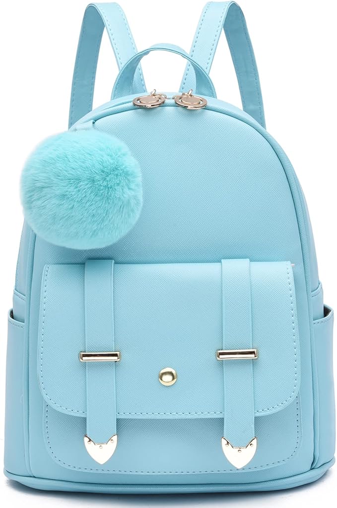 I IHAYNER Girls Fashion Backpack Mini Backpack Purse for Women Teenage Girls Purses PU Leather Pompom Backpack Shoulder Bag