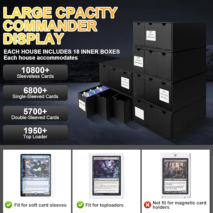 Trading Card Storage Box, 10800+ Card Organizer with 18 Inner Boxes & 72 Card Dividers, Fits Sleeved Cards & Toploaders for MTG, TCG, YGO, PTCG, Sports Cards, with Labels & Tapes
