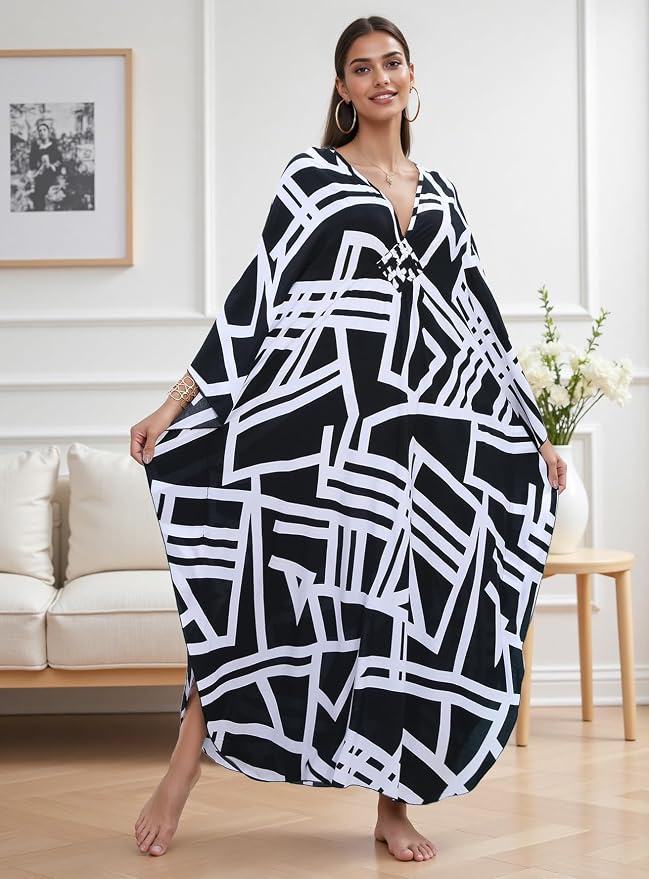 Mumu Dresses for Women Plus Size, Bohemian Kaftan Beach Cover Up Long Maxi Nightgown Soft Loungewear