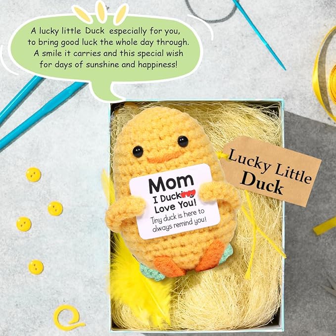 AICase Mother’s Day Gifts for Mom from Daughter Son Funny Positive Duck Gifts Emotional Support Nuggets Inspirational Crochet Animals Handmade Cheer Duck Decor Birthday Gifts for Mom Mother