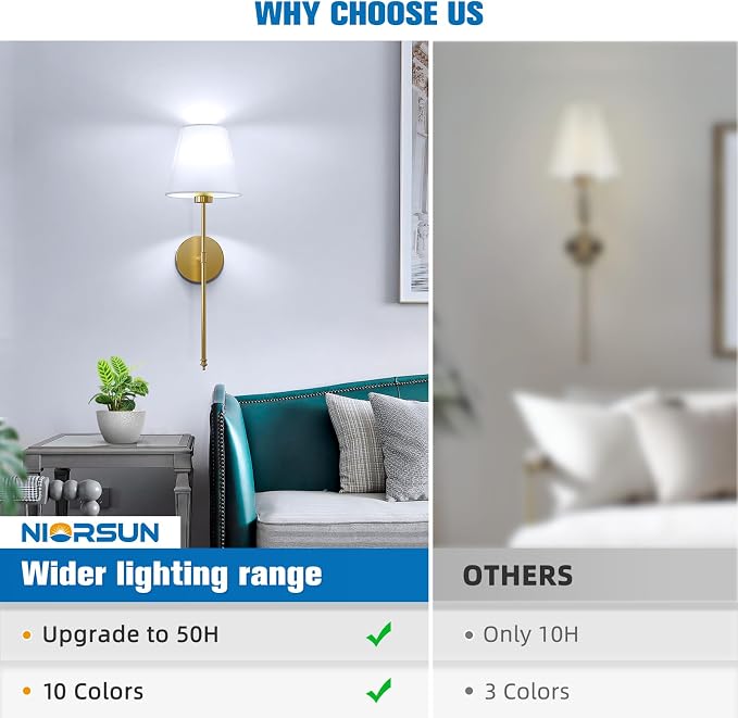 Battery Operated Wall Sconce Set of 2,Gold Rechargeable Wall Lights with 10400mAh Dimmable Bulbs and Remote,10 Colors Wireless Wall Lamps for Bedroom Living Room Hallway Decor