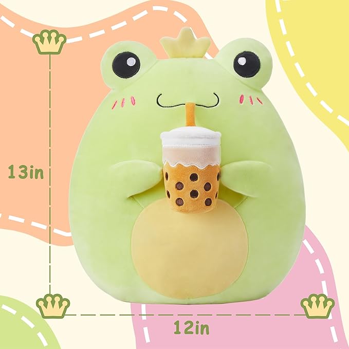 Large Frog Plush Pillow Stuffed Animal Toy,Big Size Cute Soft Toys 13" Fat Kawaii Hugging Pillows Cuddle Huggable Plushie,Gift for Kids