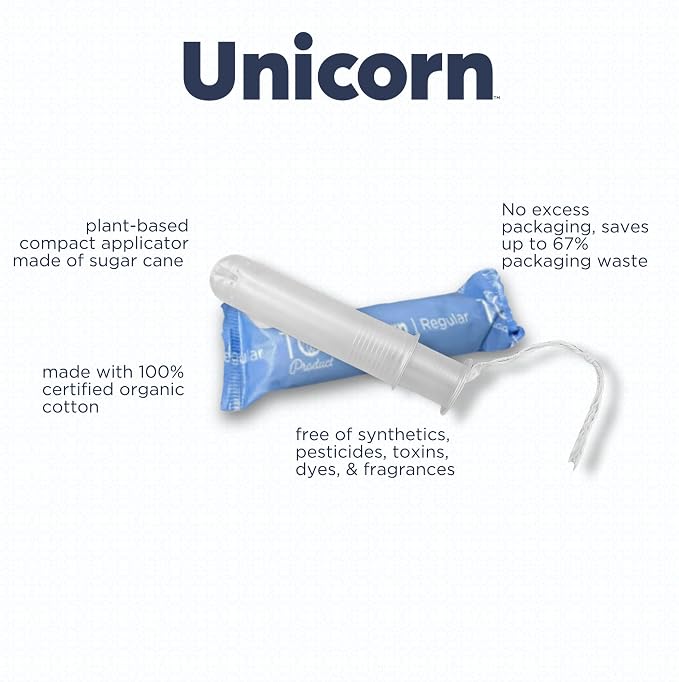 UNICORN Tampons, Organic Plant-Based Compact Applicator Regular Cotton Tampon Cartridge (60 Count, Pack of 1)
