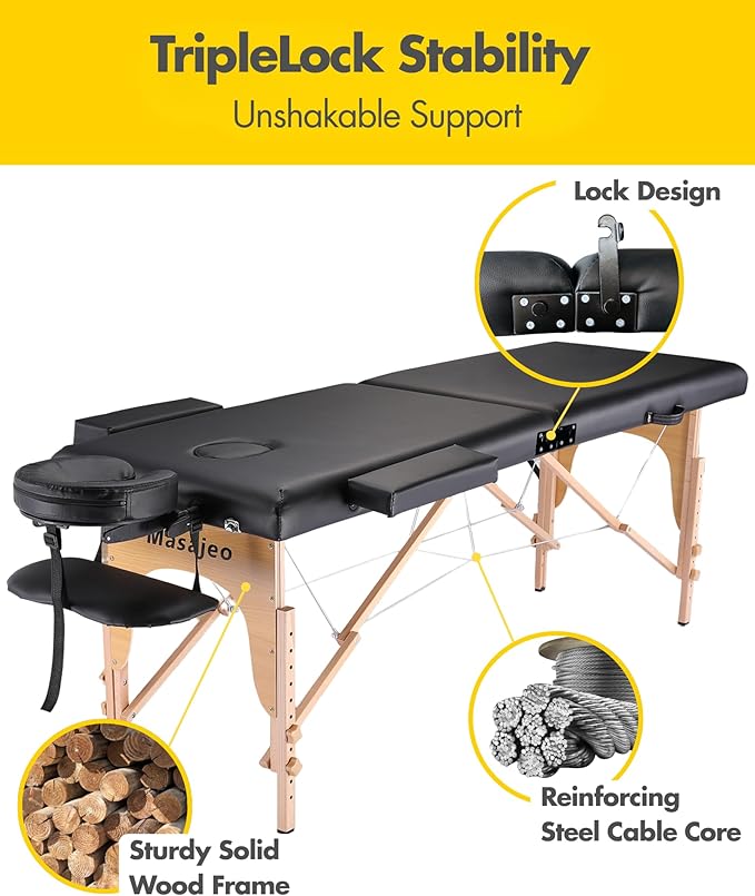 Professional Massage Table Portable Massage Bed for Spa Salon Tattoo Esthetician Lash Reiki, Adjustable Height 84" Long 500 LBS Load Capacity, Black (2-Section)