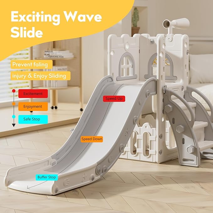Toddler Slide,Kids Slide Playset for Toddler,Indoor Outdoor Slide Toddler Playset with Storage Space and Non-Slip Steps,Gifts for Boys and Girls 1-3 Years (White Gray)
