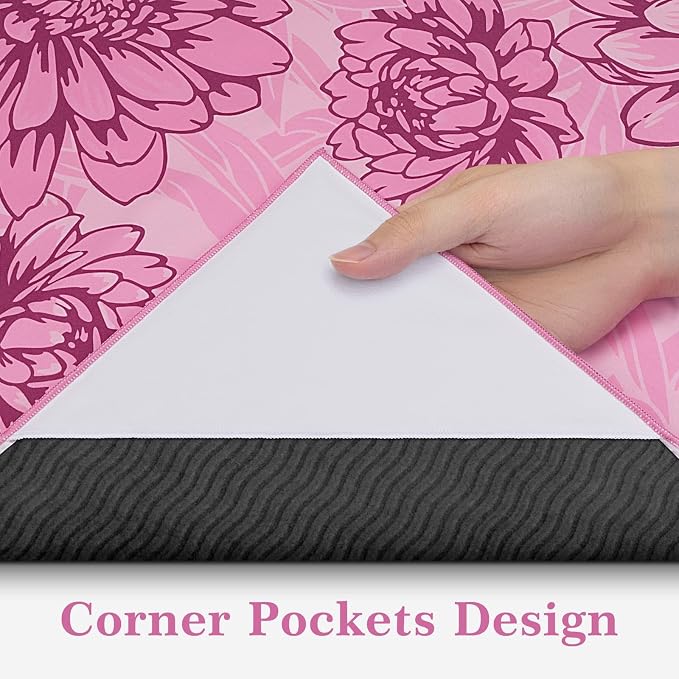 Yoga Towel Hot Yoga Mat Towel with Corner Pockets, 74 x 26 inch, Non-Slip Sweat-Absorbent Soft Microfiber Yoga Blanket for Pilates, Fitness and Workout, Pink