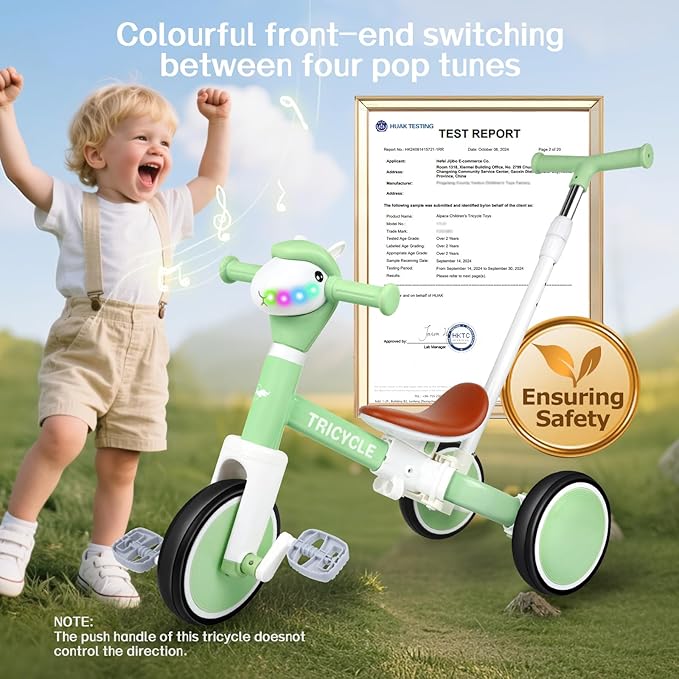 Tricycle for Toddlers 1-3 Year Olds, 5 in 1 Toddler Balance Bike 2-4 Years Old Boys Girls, Push Trike Toys with Adjustable Handle, Birthday Gifts for 2 3 4 5 Year Old Kids Bike (Light Green)
