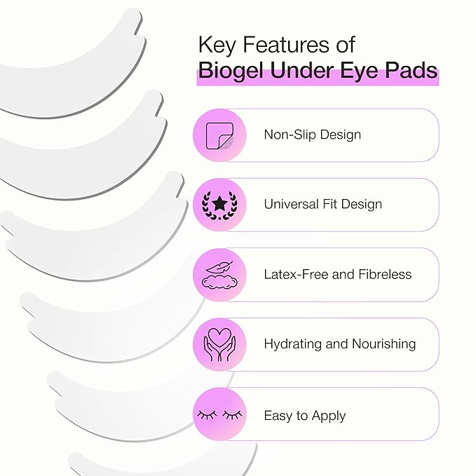 Curacoro Biogel Eye Pads for Lash Extensions, Soft Sticky Under Eye Patches for Sensitive Skin, Eyelash Perm Lamination, Lash Extension Remover Supplies (10 Pairs)