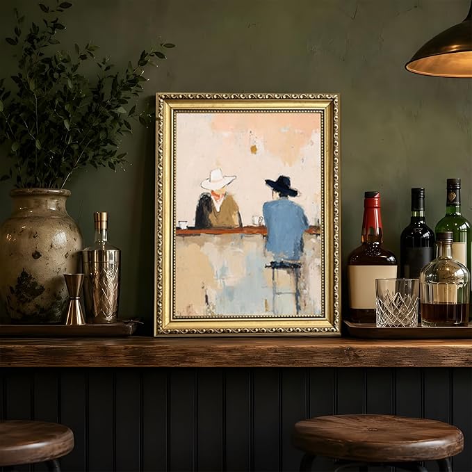 Gold Framed Western Cowboy Wall Art, Vintage Cowboy Bar Wall Decor Painting Mid Century Southwestern Canvas Prints Picture for Farmhouse Living Room Bedroom 16x24 inch