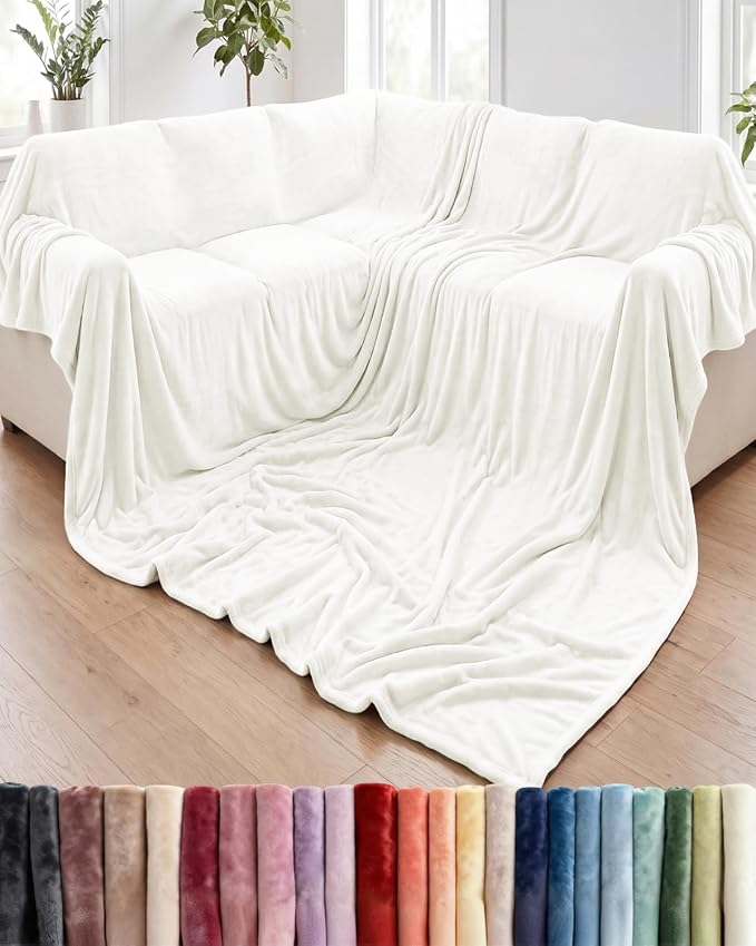 Ultra Soft Fleece Blanket Giant Blanket Size - Flannel Fleece Luxury Blanket - Lightweight for Couch Bed Chair - Thick, Warm and Breathable - All Season Cozy, Ivory
