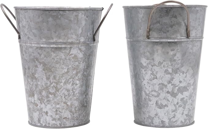 Hosley Set of 2 Galvanized Finish Bucket Vase with PVC Liner 5" Dia x 7" H, Ideal Gift for Floral Arrangements Wedding Home Office Party DIY Indoor Outdoor Garden Patio