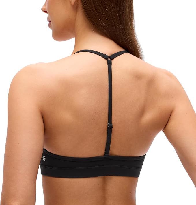 CRZ YOGA Butterluxe Soft Double Lined T-Back Sports Bras for Women - V Neck Adjustable Strap Yoga Crop Top Casual Non Padded