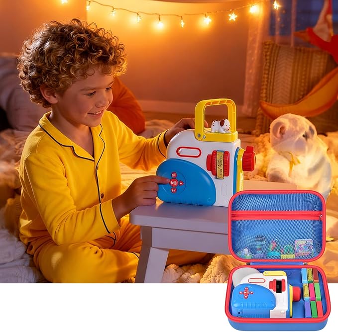 Case Compatible with Little Tikes Story Dream Machine Starter Set, Toys Storage Bag with DIY Embroidery Patches, Organizer for Projector Storytime Books and Audio Character- Blue Space (Box Only)