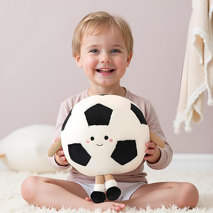 Ryttir 11 Inch Creative 3D Simulation Soccer Pillow,Fluffy Cars Pillow Football Toy Outdoor Cushions for Ball Owners,Clever Boy's and Girl's Room Decor