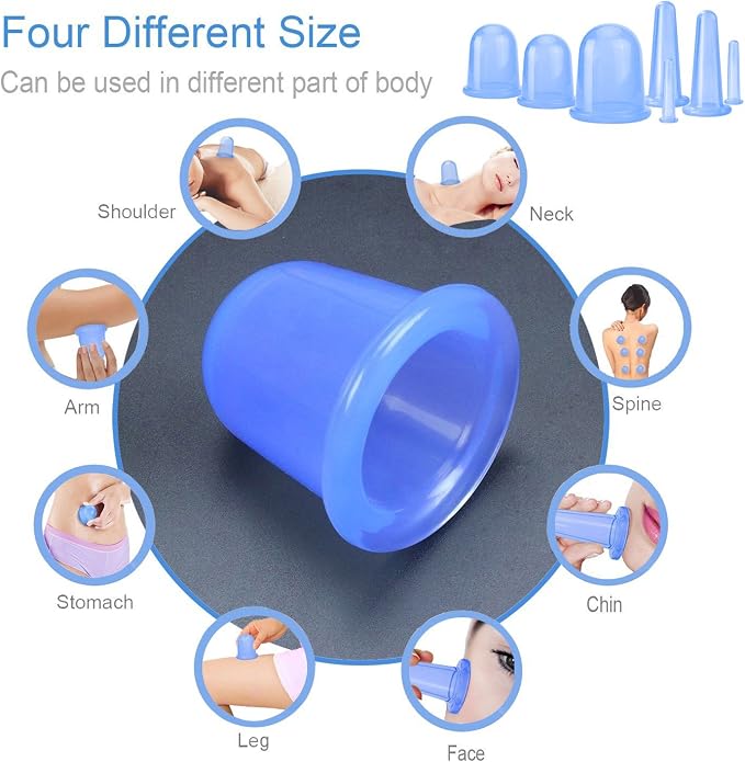 Cupping Therapy Sets 7Pcs Silicone Anti Cellulite Cup Vacuum Suction Massage Cups Facial Cupping Sets Body and Face Massager for Adults Home Use (Blue)
