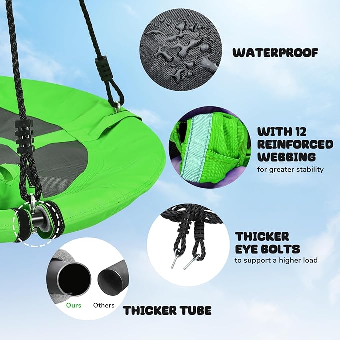 Trekassy 700lb 40 Inch Saucer Tree Swing for Kids Adults Outdoor 900D Oxford Waterproof with 2pcs Tree Hanging Straps, Steel Frame and Adjustable Ropes