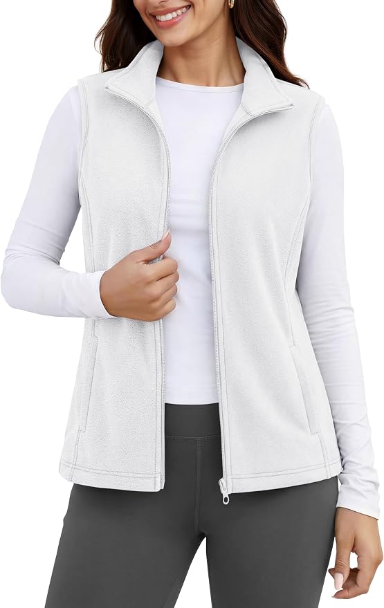 MAGCOMSEN Women's Fleece Vest Outerwear Sleeveless Lightweight Zip Jackets Warm Soft Vests with Zipper Pockets